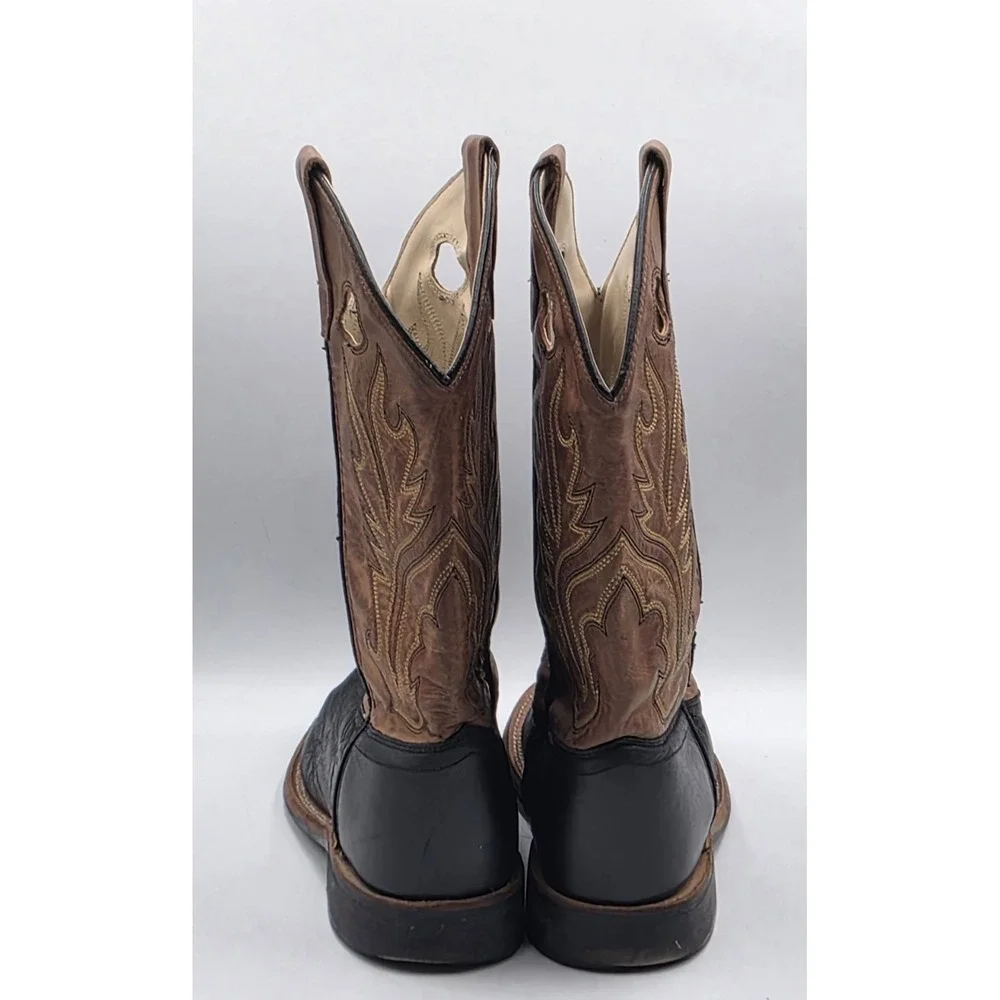 Old West BSY1810 Youth Western Boots Black Tan Calf Leather Square Toe Sz 7